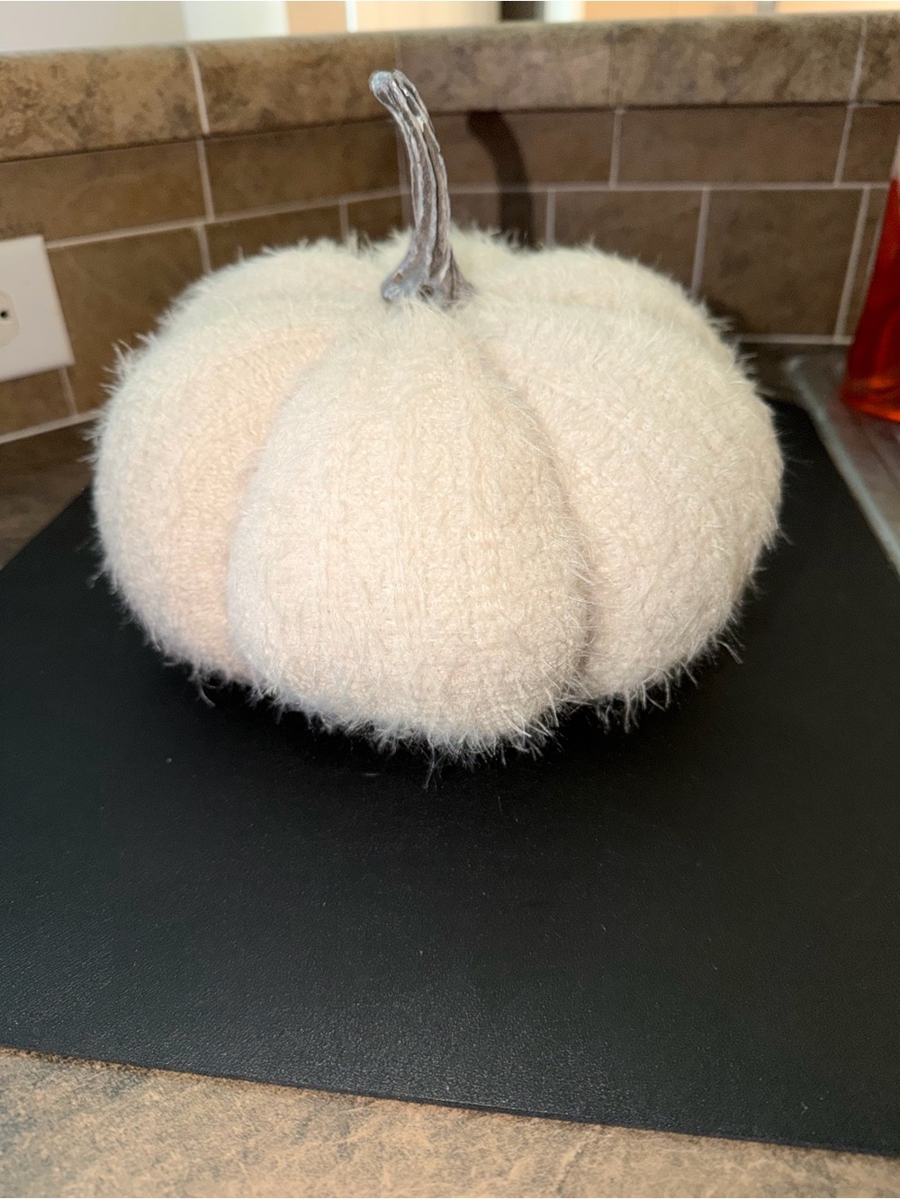 Source Unknown Cream Plush Decorative Pumpkin with Silver Stem